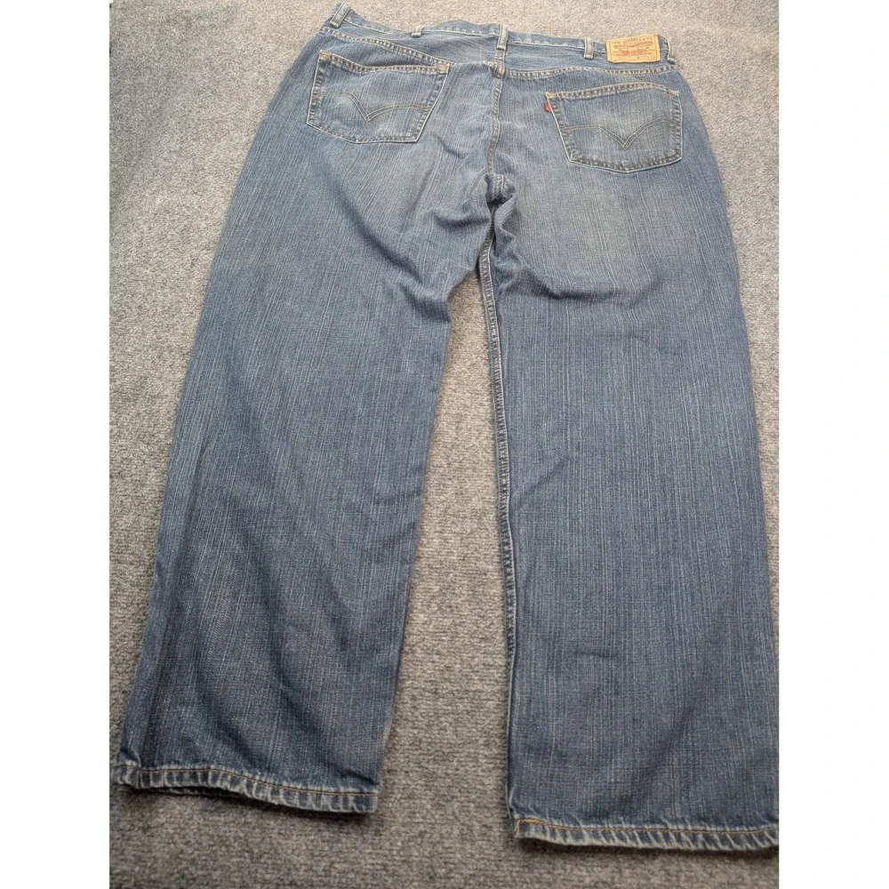 Levis 550 Jeans Mens 44x32 Blue Relaxed Fit Tapered Stained Workwear Denim Pants